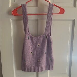 English Factory Lavender Knit Top with Floral Embroidery